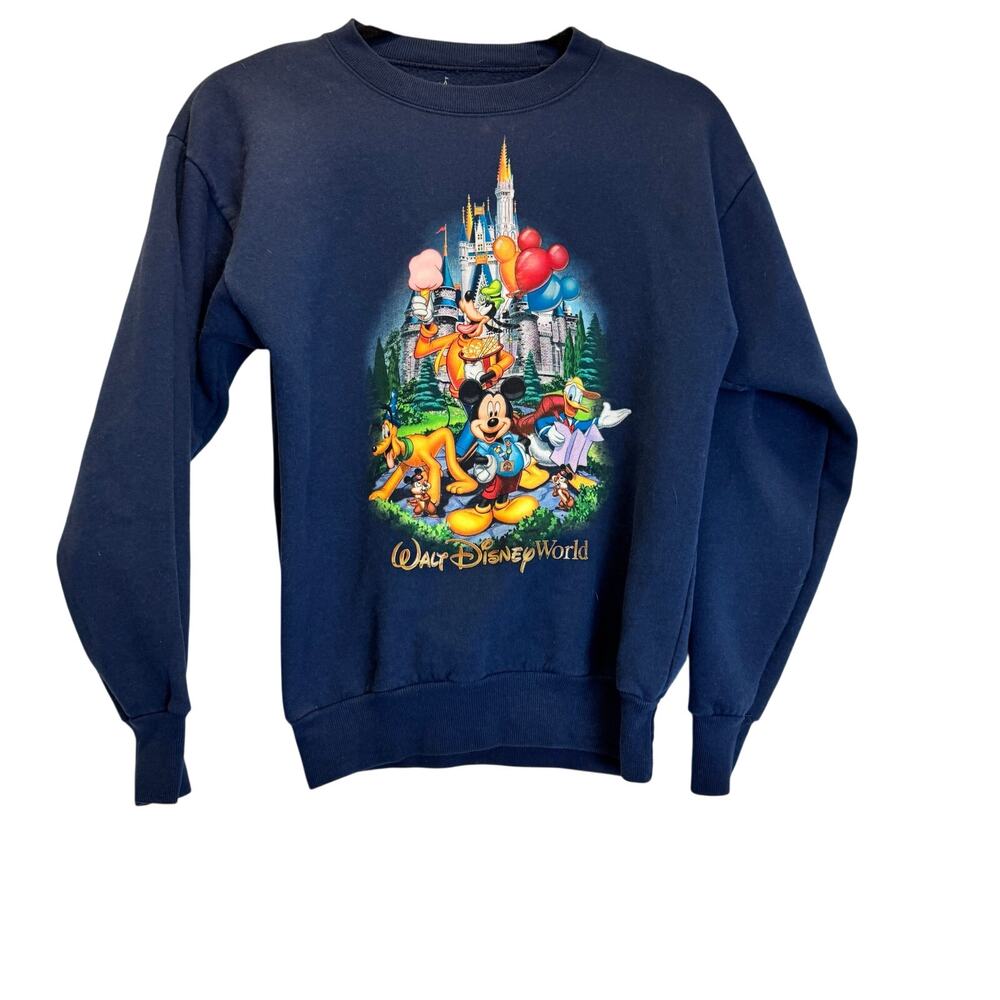 Walt Disney World Vintage Sweatshirt Youth L Mickey Castle Navy Blue